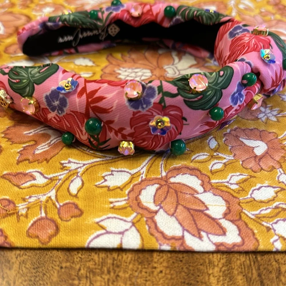 BRIANNA CANNON CHILD SIZE PINK LUAU HEADBAND WITH CRYSTALS & BEADS